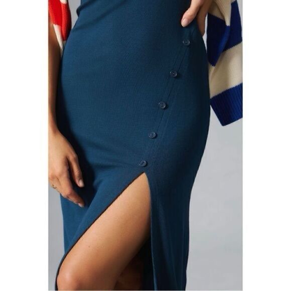 Anthropologie Bordeaux Womens Short-Sleeve Button-Embellished Midi Dress Medium - Picture 3 of 6